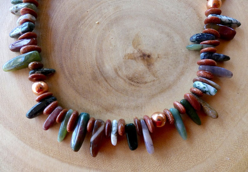 30 Inch Fall India Agate and Copper Stick Bead Necklace with Earrings