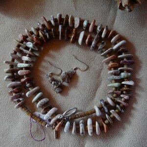 24 Inch Tan and Cream Ocean Jasper Freeform Disk Healing Necklace and Earrings image 4