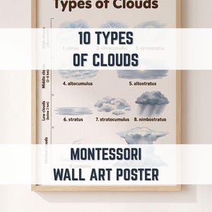 Montessori Poster Types of Clouds Printable Wall Art | Weather Science Educational Printable Classroom Decor