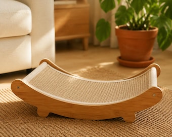 Lettino reclinabile 3 in 1 con tiragraffi / Tavola tiragraffi in sisal e tagliaunghie / Moderno mobile in legno per gatti da interno