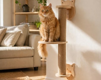 murales en bois pour chats avec griffoir | Perchoir mural pour arbre à chat et marches | Aire de jeux d'escalade moderne avec meubles pour chats