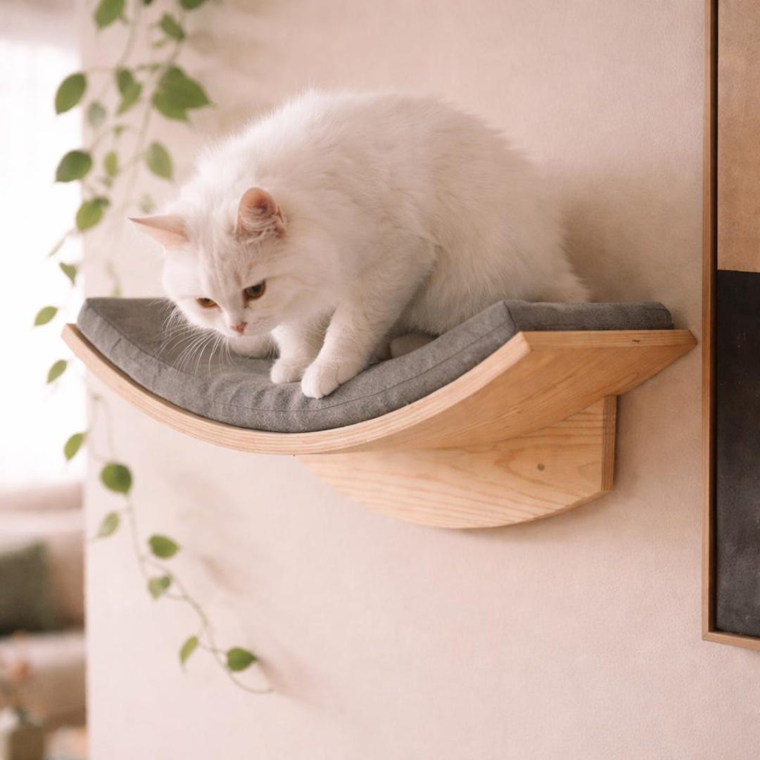 Wall Mounted Cat Tree With Hammock and Shelves | Modern Wooden Cat Wall ...