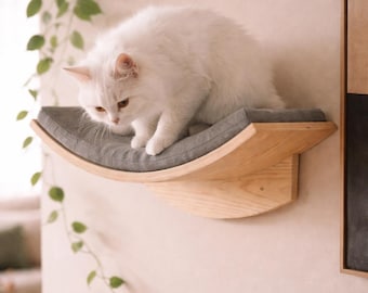 Wall Mounted Cat Tree with Hammock and Shelves | Modern Wooden Cat Wall Furniture | Floating Cat Perches Climbing Ladder & Scratching Posts