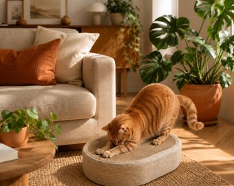 2-in-1 kattenkrabbed van sisal | Ovaal krabkussen en slaapmat katten | Meubelbeschermer voor binnenkatten