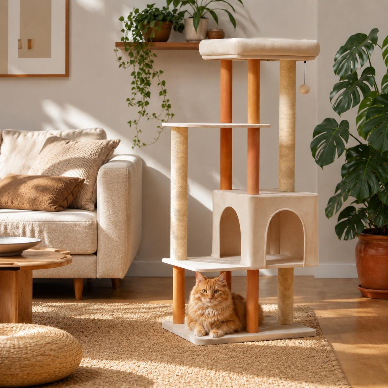 Grand Arbre À Chat En Bois Moderne De 53 Po. | Appartement Avec Tour Plusieurs Niveaux Pour Chats D'intérieur Meubles Luxe Griffoirs