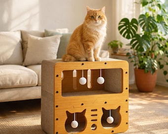 Kattenhuis met 2 verdiepingen en krabplank | Gezellige kattenmand voor binnen | Modern kattenmeubilair Kartonnen kattenopvangcentrum voor katten en kittens