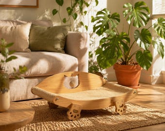 3-in-1 Cat Scratcher Recliner Bed | Sisal Cat Scratch Board & Claw Grinder | Modern Wooden Cat Furniture for Indoor Cats