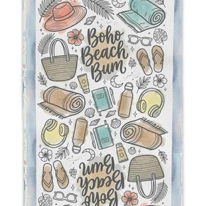 Toalla facial pequeña de playa con estampado Boho Beach Bum / accesorios de verano, chanclas, sombreros