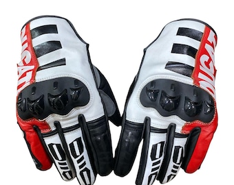 Guantes de moto de cuero Ducati Racing – Puño corto, protección para conducción en carretera – Guantes de motorista