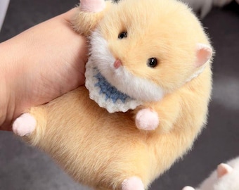 Soft Plush Hamster Squishy Toy with Crochet Bib, Bunny & Frog Hats, Stress Relief Fidget Toy, Cute Hamster Bag Gift