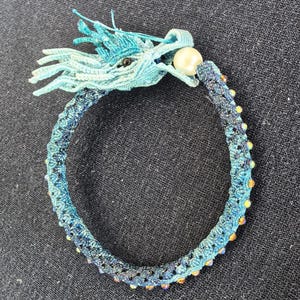 Handmade Blue 3D Dragon Bangle Bracelet, Chinese Traditional Wire Wrapped Jewelry, Pearl Dragon Bangle, Luxury Oriental Gift for Women