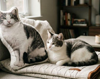 Personalized Cat Shaped Pillow, Custom 3D Cat Pillow from Photo, Pet Portrait Pillow, Cat Lover Gift, Pet Memorial