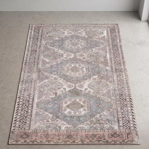 Vintage Boho Oushak Washable Rug, Distressed Medallion Turkish Carpet, Non-Slip Area Rug