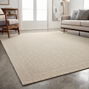 Alfombra lavable blanca, con textura similar a la paja, alfombra de pelo corto, tejido plano.