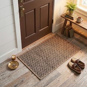 Washable Checkerboard Entryway Rug, Brown Black Flatweave Door Mat