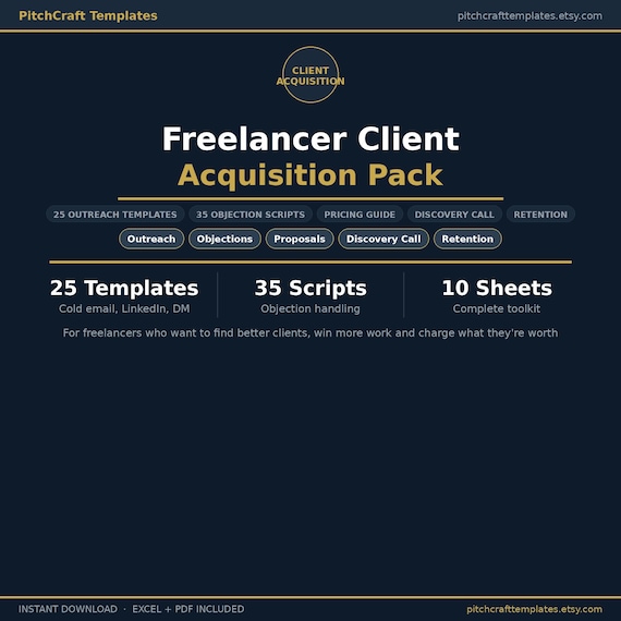 Freelancer Client Acquisition Pack | 25 Outreach Templates, 35 Objection Scripts, Pricing Guide (Instant Download)