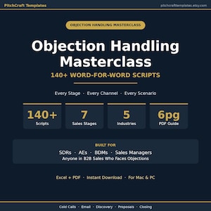 Objection Handling Masterclass | 140+ Sales Scripts | Cold Call Email Discovery Closing | ACRA Framework | Instant Download