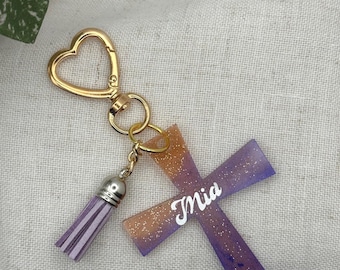 Personalized Resin Cross Keychain | Custom Name Keychain
