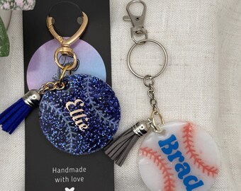 Personalized Resin Baseball Keychain | Custom Name Bag Charm