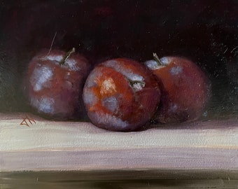 Original Still Life Oil Painting of Plums