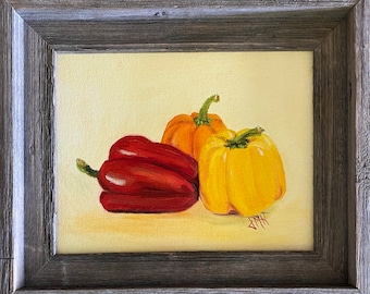 Pepper Painting Original Art Vegetables Still Life Grisaille Wall Art 15.5 by 19.5 by Svetlana