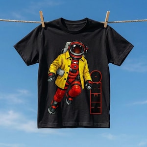 PROJECT HAIL MARY - grace - hero - floating - float - astronaut - yellow raincoat - rain jacket - space - funny - t-shirt - black shirt