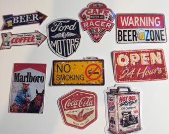 Vintage Sign Holographic Stickers (Set of 10) – Approx. 2in Each