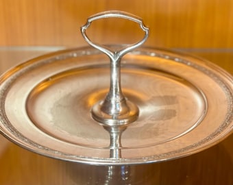 Vintage Oneida Silverplate Tidbit Tray | Etched Floral Rim Sandwich Platter MCM