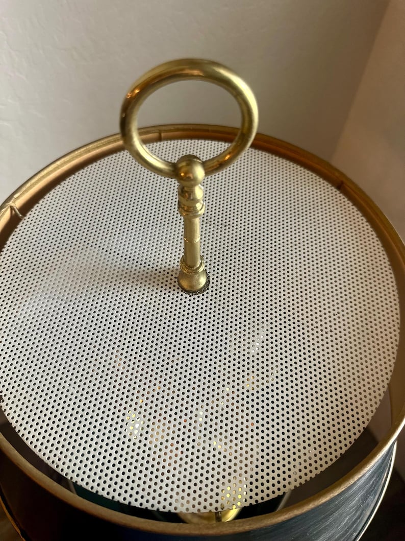 Vintage Solid Brass French Horn Bouillotte Lamp | 3-Arm Candelabra, Original Shade image 7