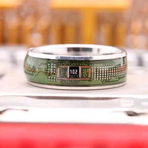 Recycled Circuit Board Ring, Unique Geek Wedding Band, Gift for Programmer