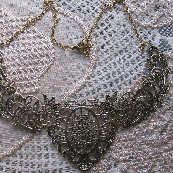 1 Gold Plated Lace Effect Darkening Flower Necklace Base For Crafting