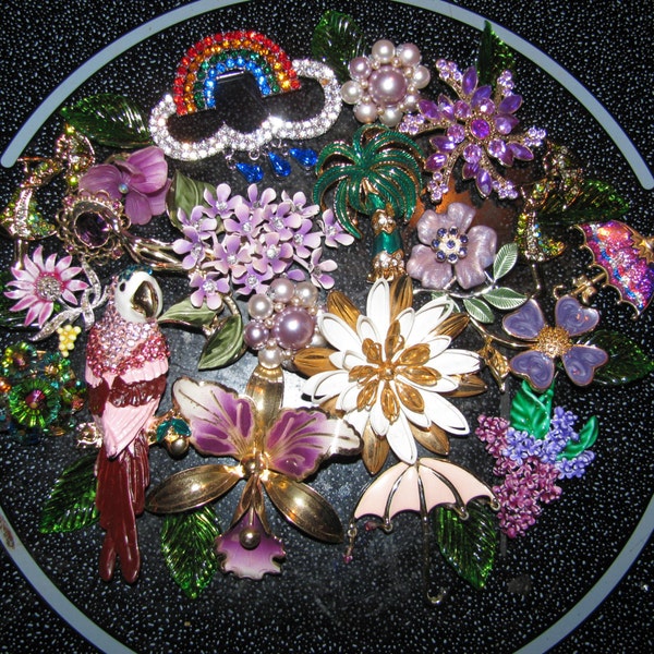 Purple Rain RESERVED RESERVED Linda Destrash Jewelry Lot To Create a Treasure Enamel Flowers And More