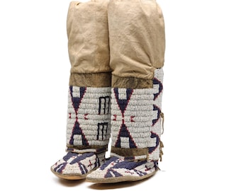 Women's Beaded Moccasins with Leggings | Native Inspired Powwow Dance Footwear | Festival Regalia Accessories PLM501