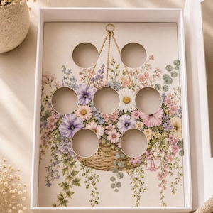 Muffinsinsats till hängande korg | Muffinsdisplay till trädgårdsfest | Insats till muffinsask med vårblommor | Digital nedladdning | Kaklåda 10 x 35 x 25 cm