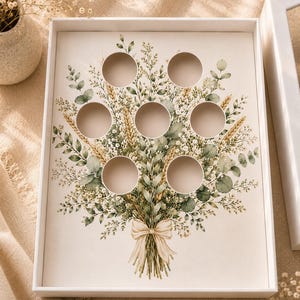 Botanisk veteblomma med andedräktsbukettinsats | Muffinsdisplay | Insats till blommuffinsask | Digital nedladdning | 10 x 35 x 25 cm tårtask