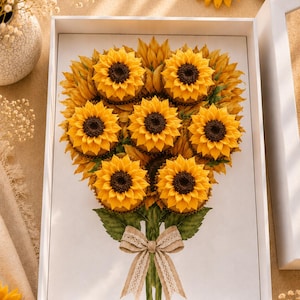 Solrosbukettinsats | Muffinsdisplay | Blommuffinsask | Digital nedladdning | 10x35x25 cm tårtask