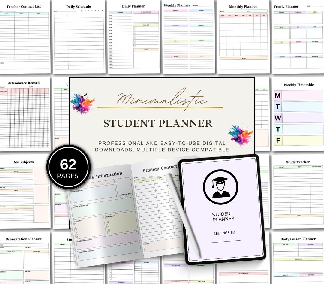 Student Planner, Academic Planner Printable, Study Organizer, Homework ...