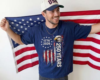 250 Years of Freedom Shirt, Bald Eagle Patriotic Tee, 1776 2026 USA Anniversary T-Shirt, Vintage American Flag 4th of July Gift
