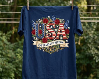 USA 250 Years of Freedom Shirt, Patriotic USA T-Shirt, America 250th Anniversary Tee, Floral USA Shirt, 4th of July Shirt, Freedom Gift