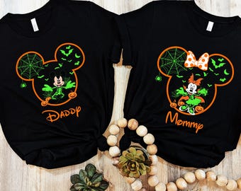 Halloween Family Shirts,Custom Matching Halloween Shirt,Spooky Cartoon Mouse Family Tees,Mommy Daddy Kids Outfit,Personalized Halloween Gift