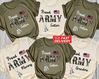Proud Army Family Shirts, Custom Military Matching Shirts, Army Mom Grandma Tee, Patriotic USA Shirt, Personalized Military Gift
