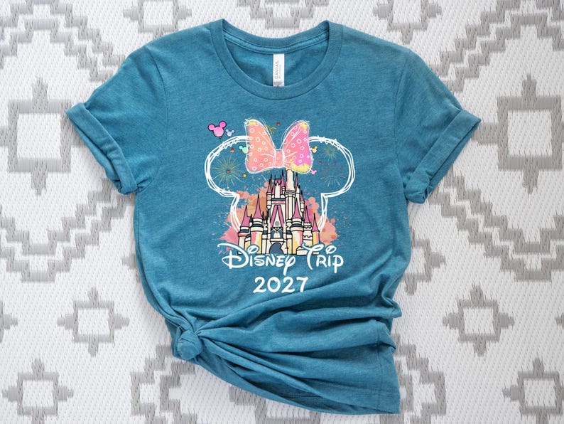 Matching Disney 2027 shirts, castle graphic tees