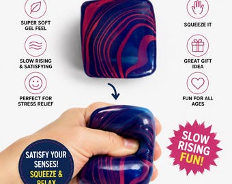 Blue Raspberry Tie-Dye Squishy Sugar Gel Cube, Slow-Rise Sensory Fidget Toy