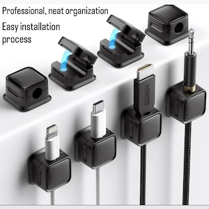 Magnetic Cable Organizer Clips – Desk Cord Management Holders, Square Circular Designs
