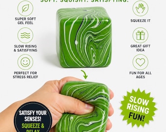 Key Lime Swirl Gel Stress Cube, Sensory Fidget Toy, Anxiety Relief Desk Ball