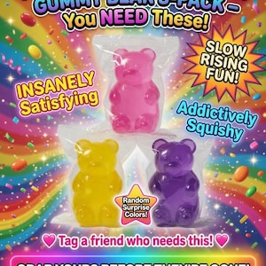 Assorted 3 Pack Soft Gel Gummy Bear Squishies - Slow Rising Fidget Toys