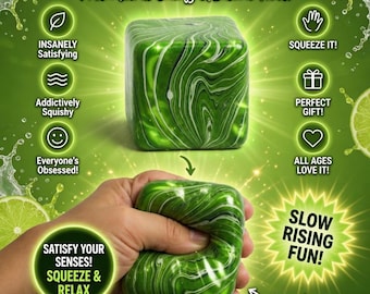 Key Lime Swirl Gel Stress Cube, Sensory Fidget Toy, Anxiety Relief Desk Ball