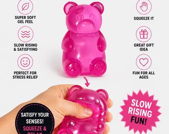 Pink Burst Gummy Bear Squishy Toy – Slow Rising Gel Fidget for Stress Relief