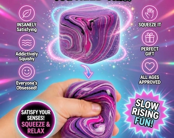 Soft Gel Unicorn Swirl Tie-Dye Squishy Sugar Cube, Slow-Rise Sensory Fidget Toy