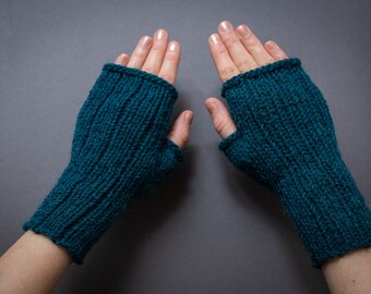 turquoise gloves, fingerless gloves, size M, wristwarmers, wool gloves, mustard yellow mittens